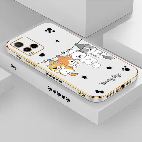 Fashion Cute Dogs Pattern Case For Vivo V17 Russia V15 Pro V7 Plus V5S V5 Lite V11i V19 Shockproof Plating Lens Protection Cover