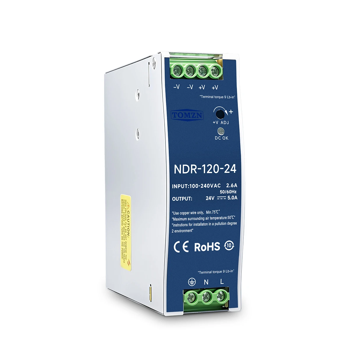 TOMZN DIN Rail NDR-75W 120W 240W 480W AC to DC Switching Power Supply Input AC100-240V Output DC12V 24V Adjustable 50Hz 60Hz