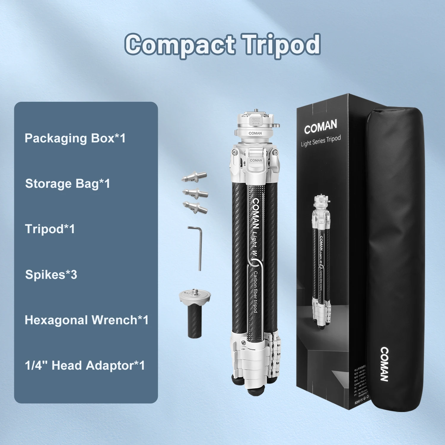 Light W Compact Tripod Carbon Fiber Video  Tripod Lightweight Travel Tripod