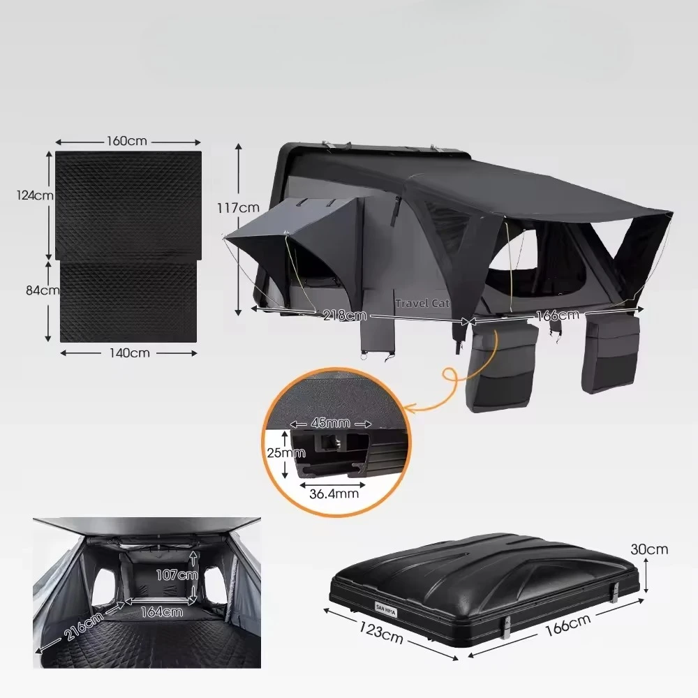 Travel Cat XL 4 Person Waterproof Oxford Hardshell Rooftop Tent Side Open Skylight  F150 Quick Automatic Opening Four-season