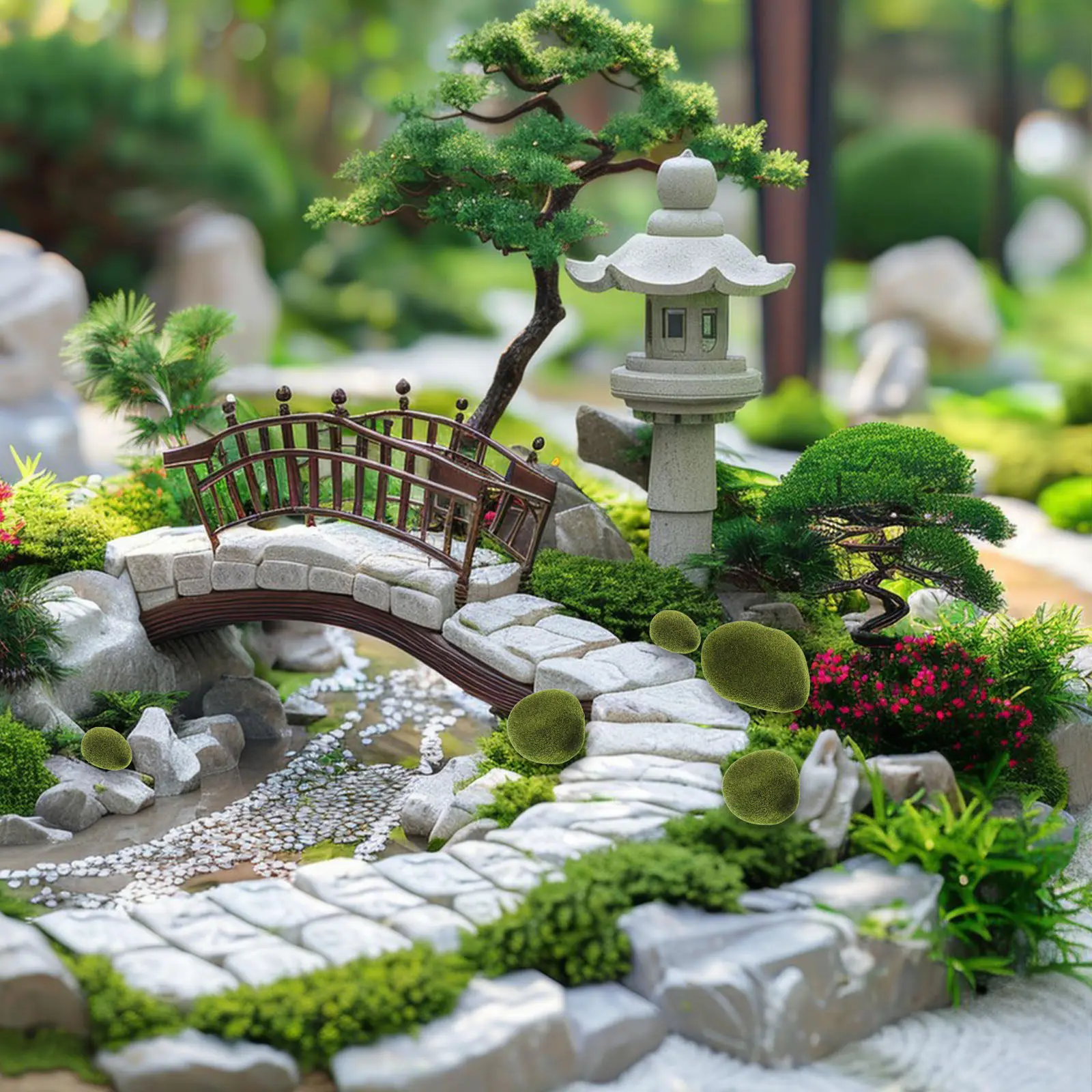 6Pcs Realistic Artificial Moss Stones for Sand Table Models DIY Terrariums Fairy Gardens Floral Arrangements Vase Filling Micro