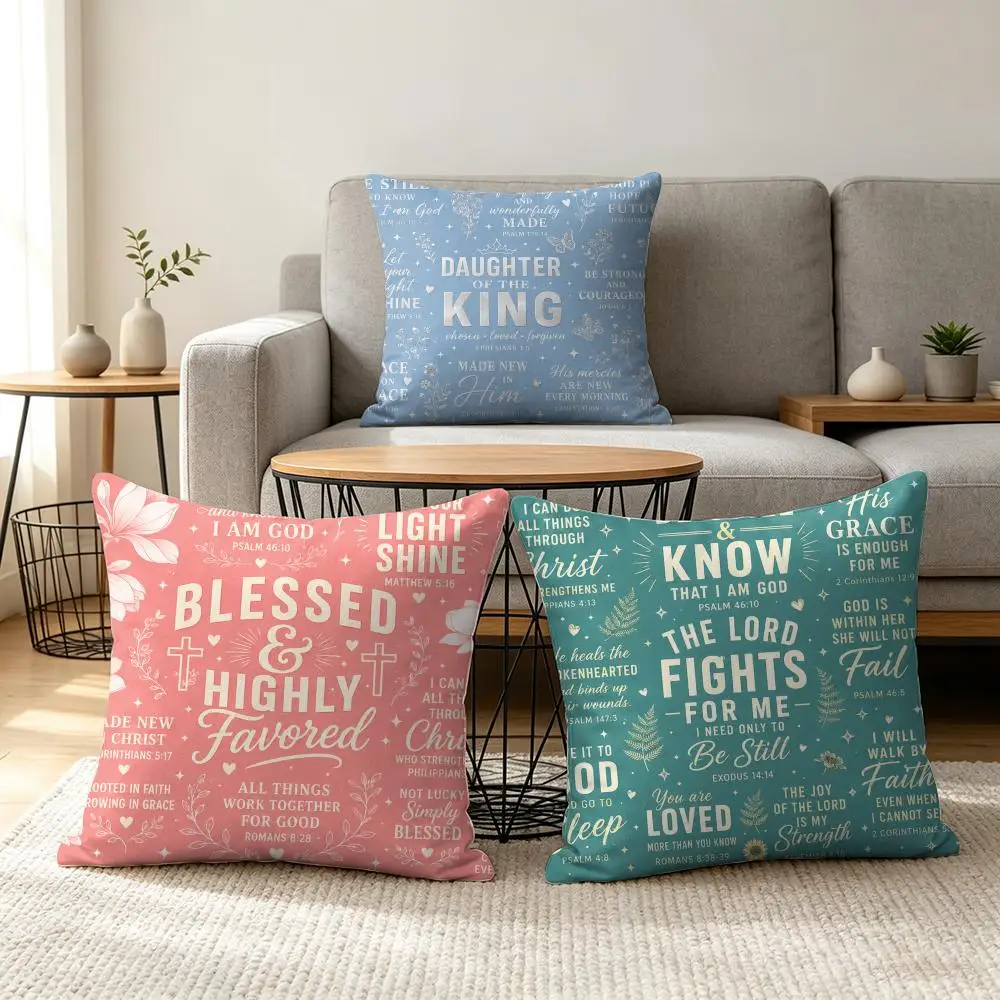 Faith Above Fear Cushion Cover Summer Linen Pillow Case Organic Fabric Cushion Cover Double-Sided Print Sofa Home Decor