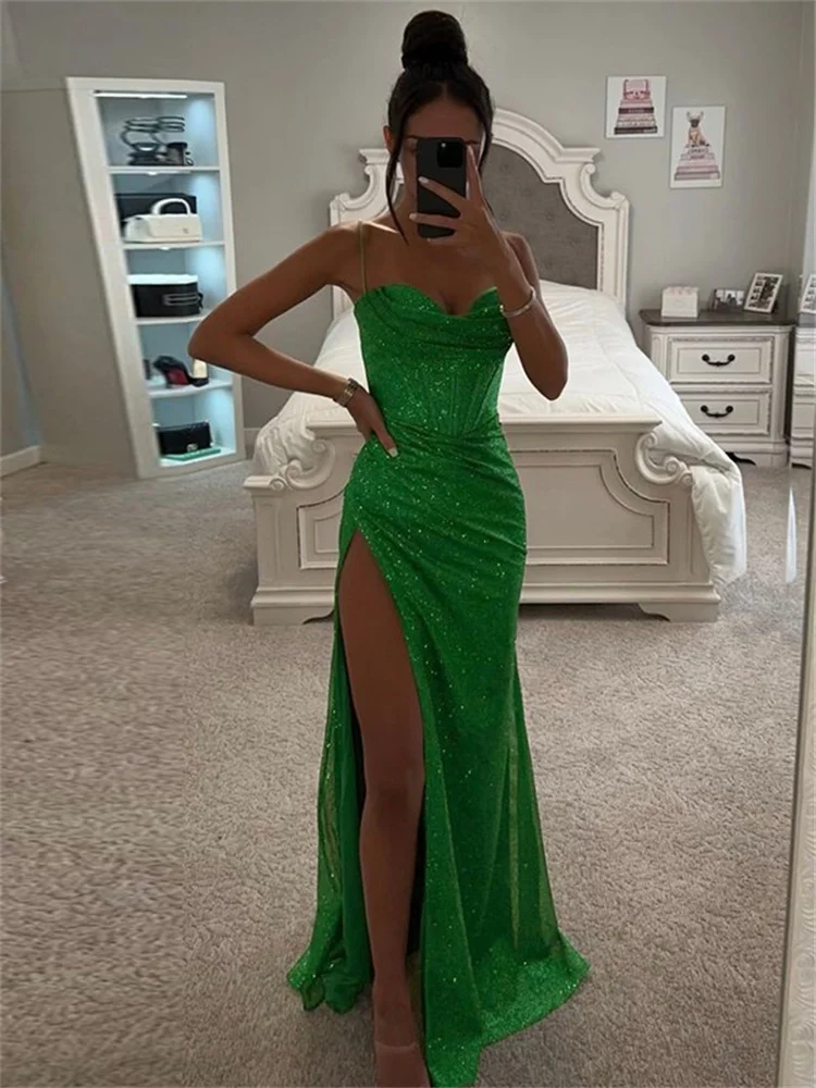 

Sheath/Column Sequins Ruched Spaghetti Straps Sleeveless Sweep/Brush Train Dresse Elegant Formal Occasion Dresses for Women 2023