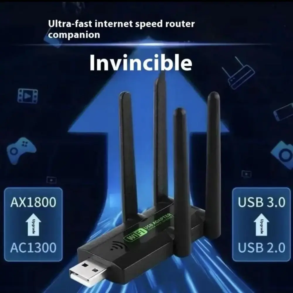 Adaptador USB WiFi de banda dupla 2.4G / 5.8Ghz Transmissão de alta velocidade 4 antenas Repetidor sem fio USB3.0 Driver grátis