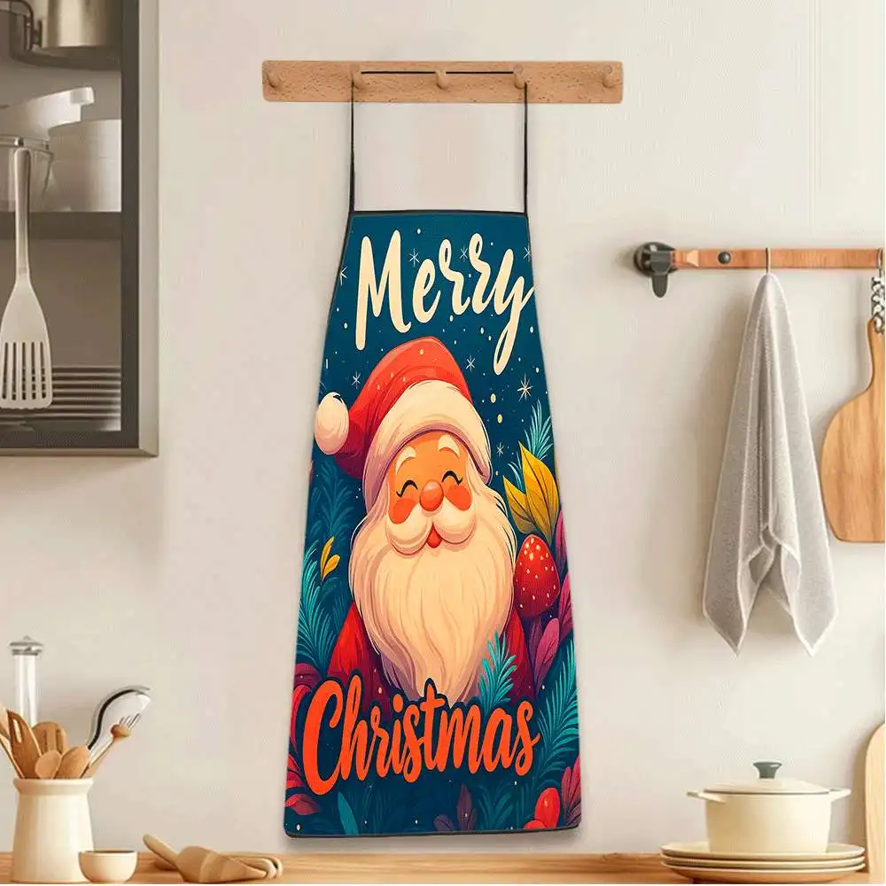 Tablier imprimé Père Noël Joyeux Noël, idéal pour la cuisine, le jardinage et les festivités, taille unisexe pour tous