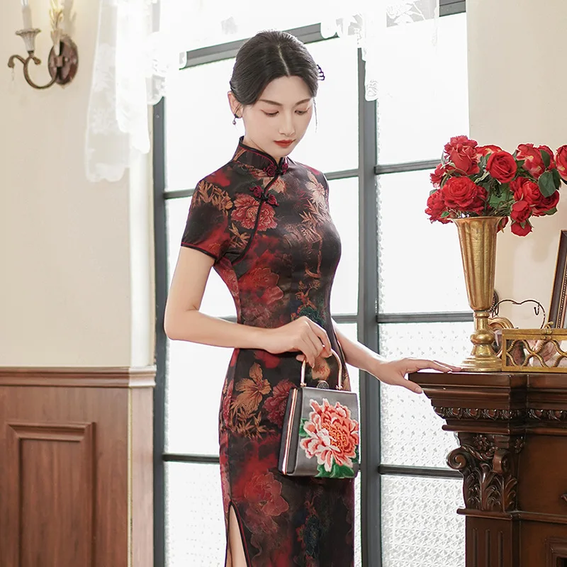 

Yourqipao 2023 Summer Red Cheongsam Long Skirt Fashion Elegant Banquet Photograph Qipao Chinese Style Evening Dress for Women