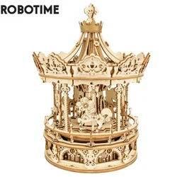 Robotime-Rotatable 3D Wooden Puzzle, DIY Jogo Carrossel Romântico, Presente para Crianças, Crianças e Adultos, Montagem Music Box Toy, AMK62, 336PCs