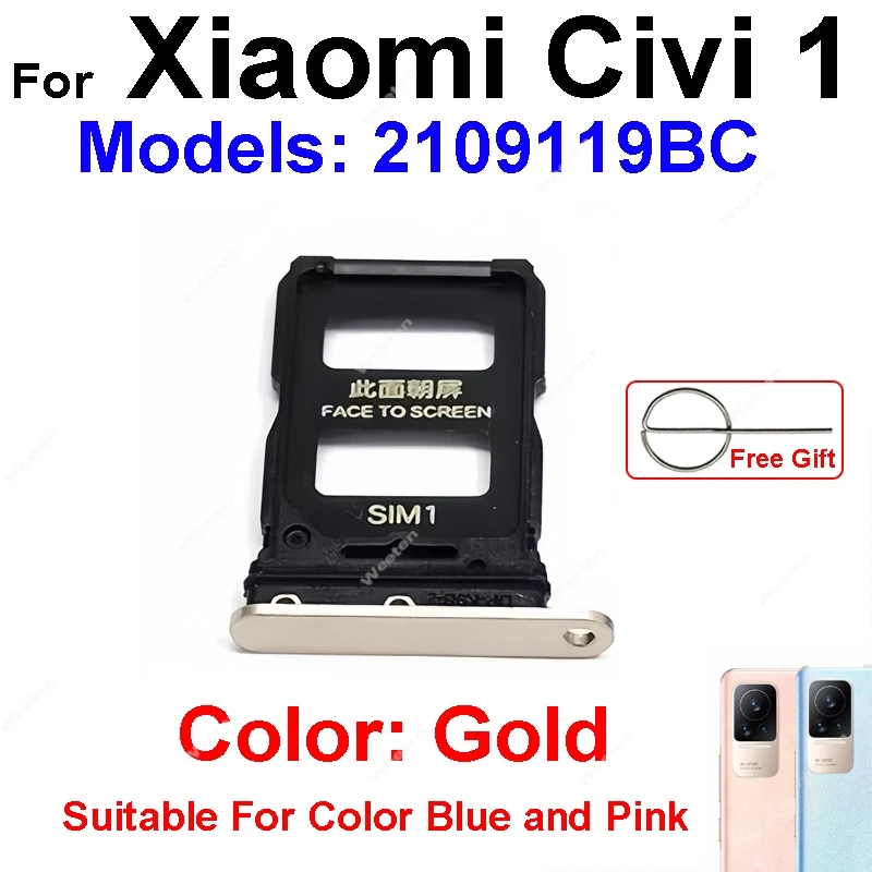 Sim Card Tray Adapter For Xiaomi Civi 1 Civi 2 Civi 3 Civi 4 Pro 2109119BC 2209129SC SIM Card Holder Card Reader Connector Parts