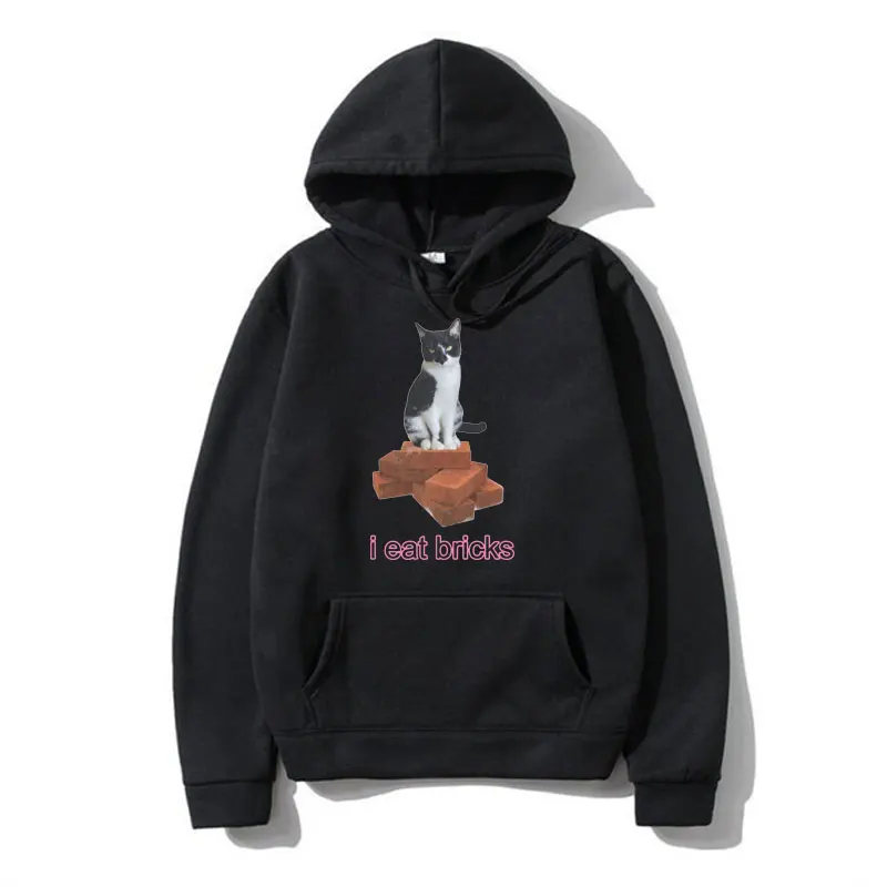 

I Eat Bricks Cute Cat Funny Meme Print Hoodie Men Women Winter Fashion Casual Oversized Sweatshirt Male Street Harajuku Pullover