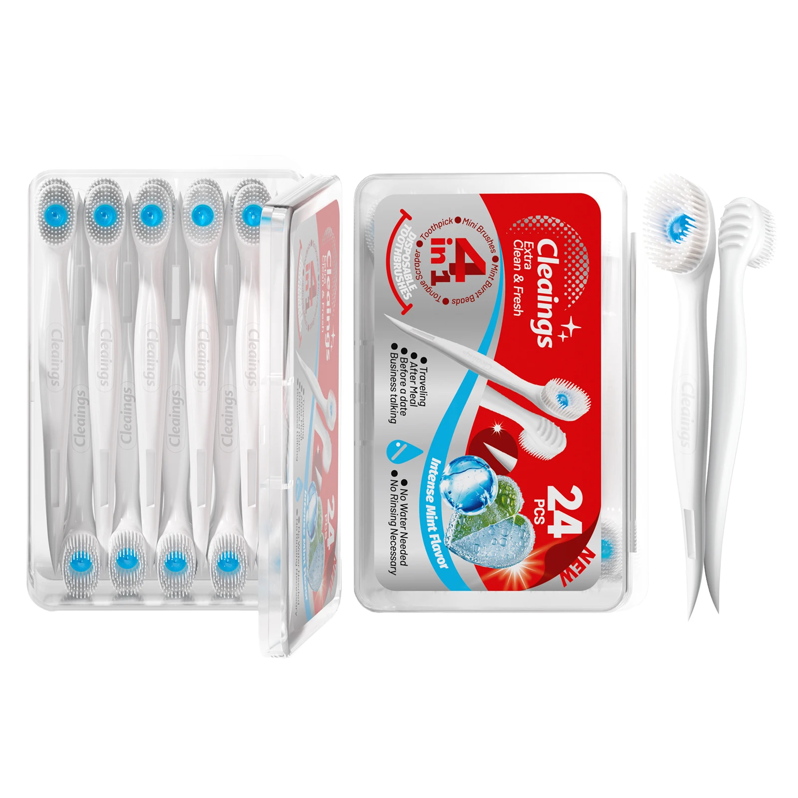24pc Mini Toothbrush Kit Portable Travel Disposable with Flavor Bead Toothpaste Mint & Strawberry Dual Burst Beads Oral Care Set