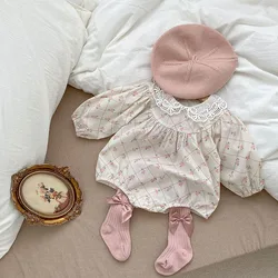 MILANCEL 2023 Spring Baby Bodysuits Toddler Girls One Piece Rose Print Infant Clothes Baby Clothing