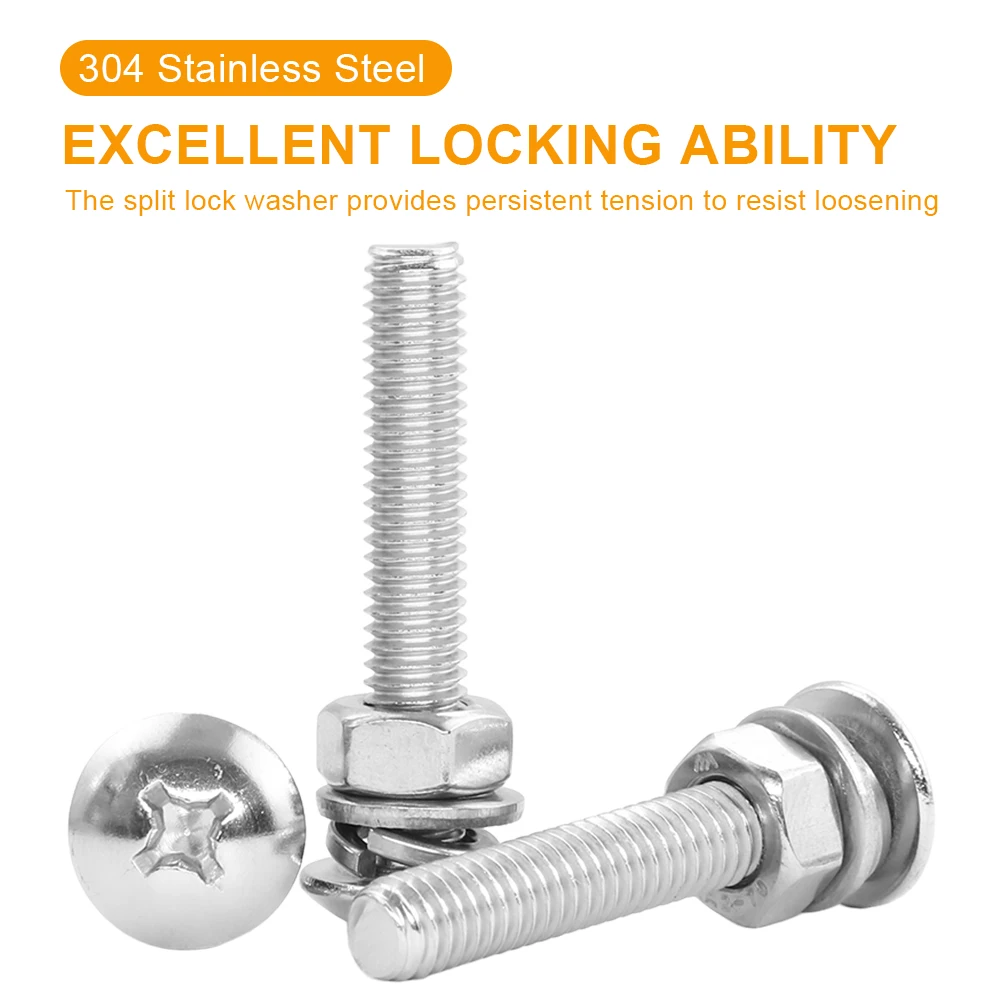 Cross Recessed Truss Head Screws with Washer Nut M2 M3 M4 M8 M10 Stainless Steel Phillips Mushroom Head Conbination Screw