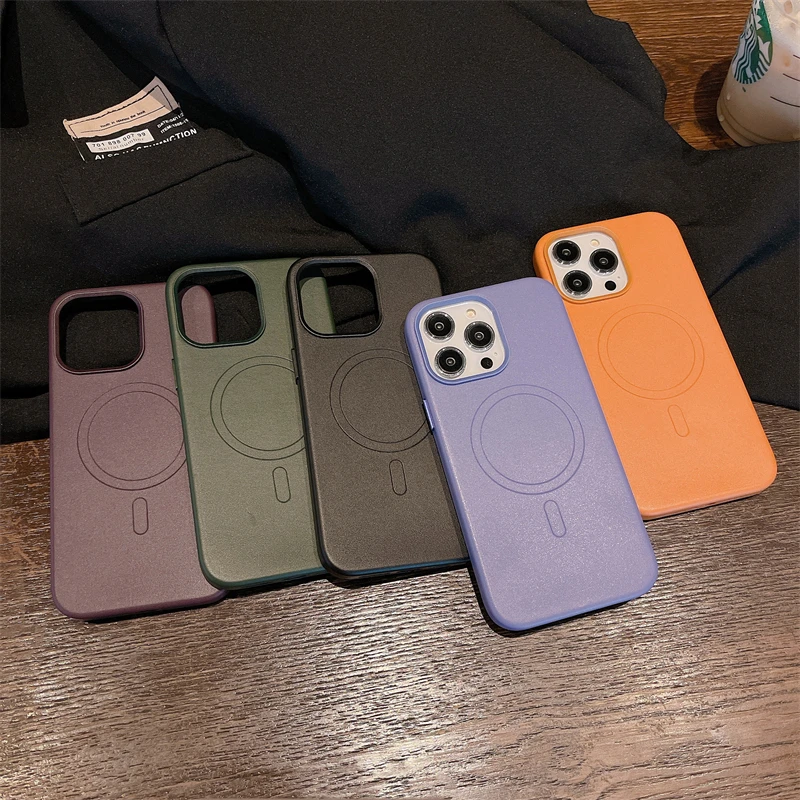 With Animation Original Leather Wrap Soft Silicone Phone Case for iPhone 13 12 Pro Max Magsafe Magnetic Wireless Charging