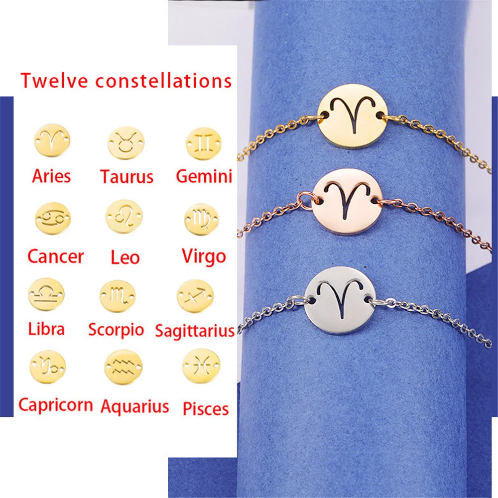 Bracelet en acier inoxydable signe du zodiaque pour femme, 12 signes du bélier, bracelet Constellation, document en or, bracelets à main, bijoux, cadeaux d'anniversaire, 2022