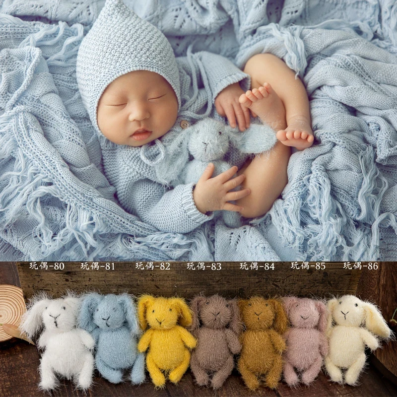 Knitted Mohair Cartoon Bunny Doll Toy Handmade Wool Rabbit newborn photography prop studio Cute Stuffer Animal photo Accessories