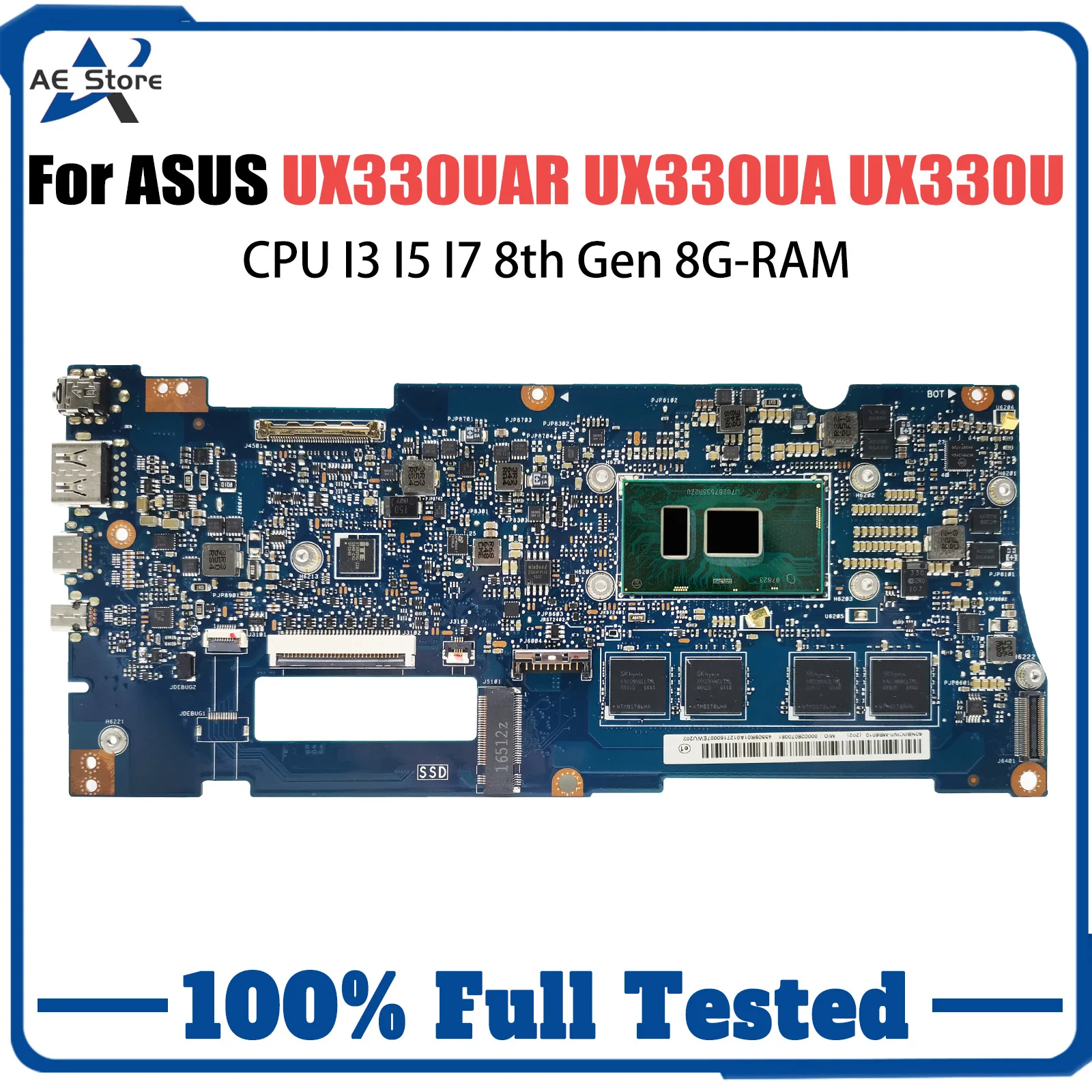 

UX330UAR Mainboard For ASUS UX330U UX330UAK UX330UA Laptop Motherboard I3 I5 I7 8th Gen CPU 8GB RAM 100% Test OK