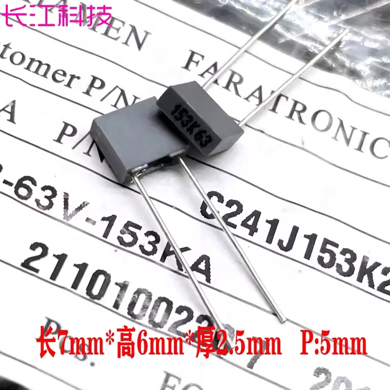 

CL23B Xiamen Farad 0.015uf 15nf 153 63V 100V тонкопленочный конденсатор с медными выводами C24 P5