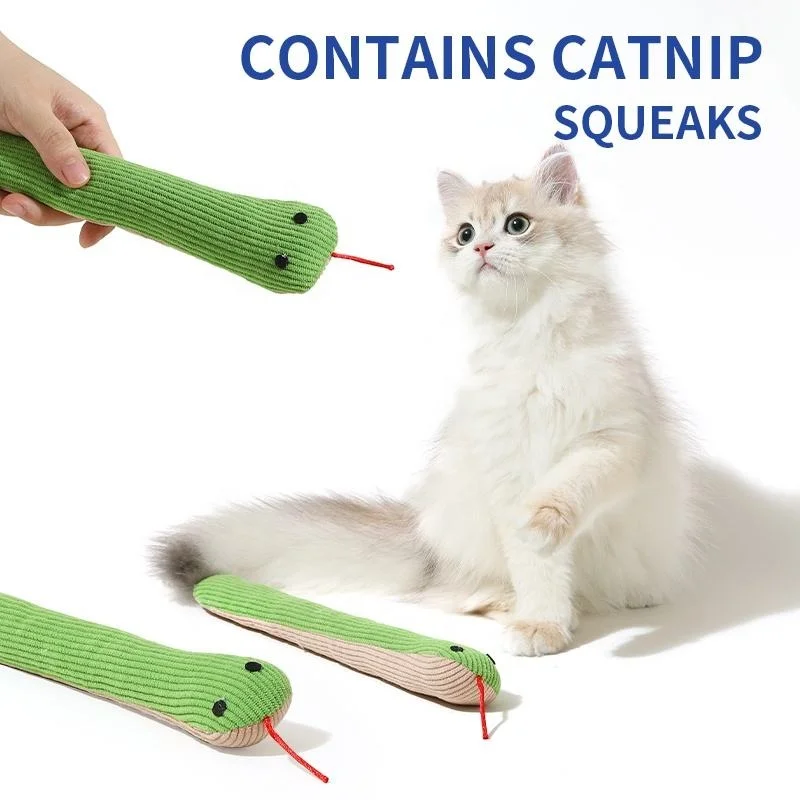 Interactive Plush Snake Cat Toy Sound Making Bite-Resistant Kitten Chew Toy Teeth Cleaning Funny Entertainment Pet Toy