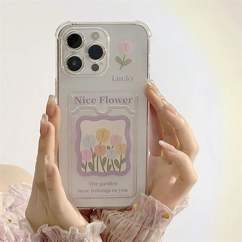 Flower Card Slot Case for Xiaomi Redmi Note 13 Pro 12 4G 8 10 12 Pro 12S 9S 11S Redmi 12 13C 10 10C 12C 9 9A 9T 9C A1 A2 Plus