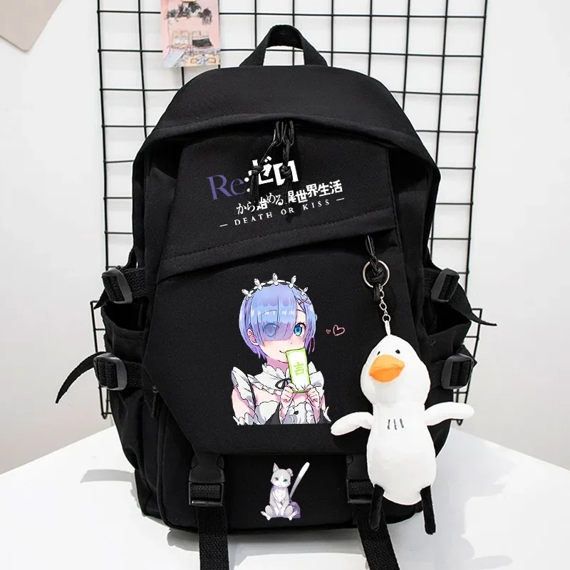 30×44×12cm Black White, Re:Life in a different world from zero, Anime, Student School Bags, Backpacks, Girls Boys