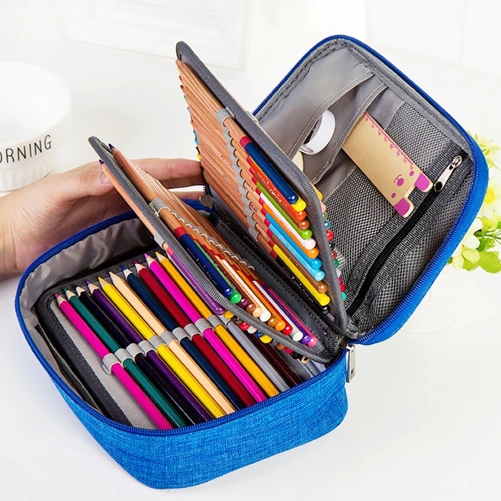 Large Capacity 72 Holes Zipper Pencil Case Zipper Closure Pen Bag Polyester Stationery Storage Pencil case School Office Supply