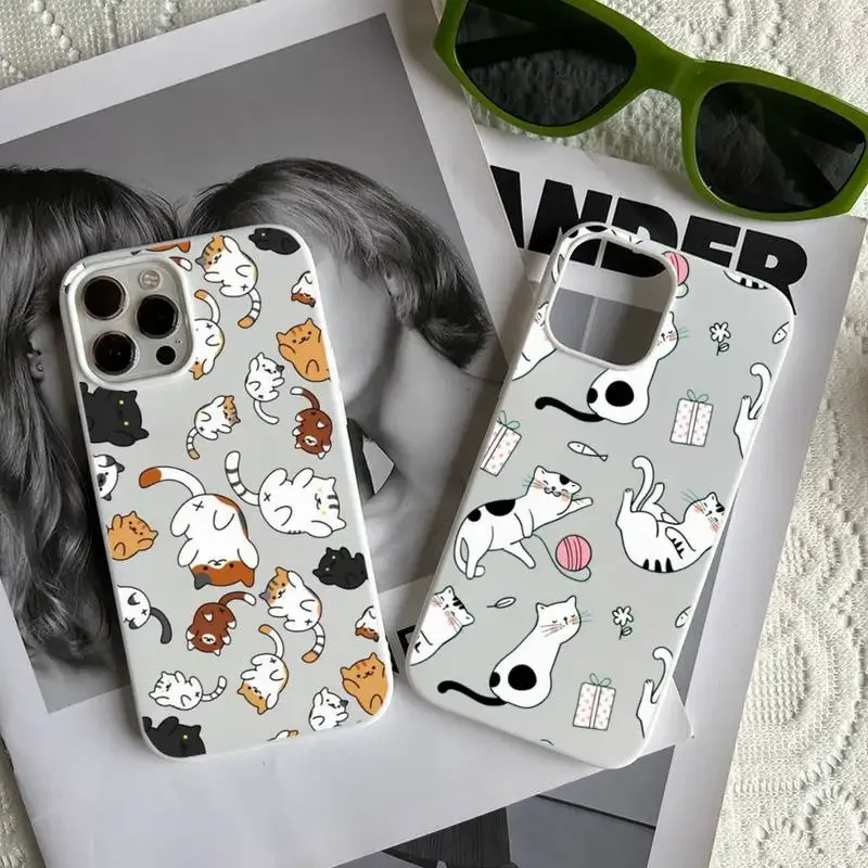 Cute cat cartoon Phone Case Candy Color for iPhone 14 11 12 13 mini pro X XS XR MAX Plus