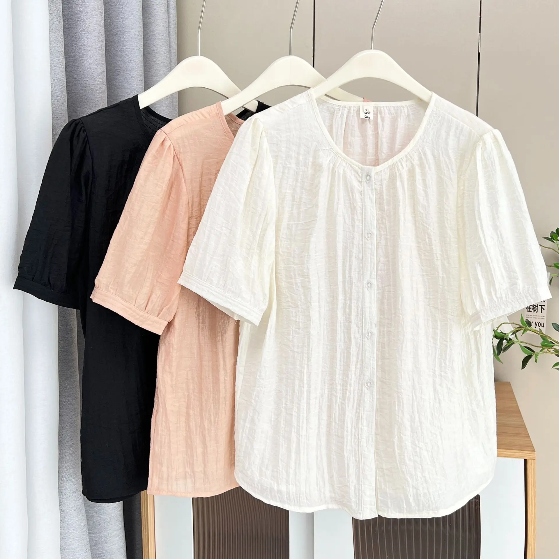 100 กก.พลัสขนาดผู้หญิงเสื้อฤดูร้อนใหม่บางเสื้อแขนสั้นป้องกันแสงแดดเสื้อ 671