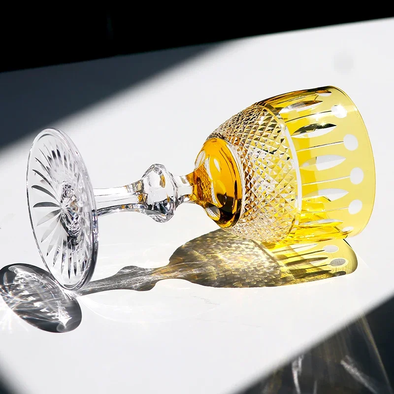 Yellow Hand Carved Crystal Wine Glasses - Amethyst Goblet Collection- Luxury Handmade Stemware for Gift & Celebration 250ml