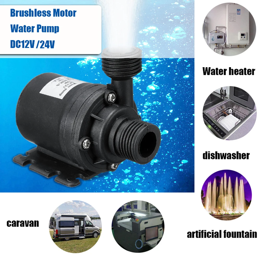 DC 12V/24V Water Submersion Pump Waterproof Centrifugal Pump 800L/h Brushless Motor for Cooling System Fountains Heater