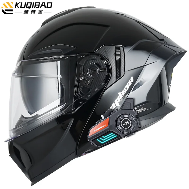 KUQIBAO Motorcycle Helmet Flip Up Helmet Bluetooth Anti-fog Double Lens Full Face Helmet DOT Certification Casco Moto Motocross