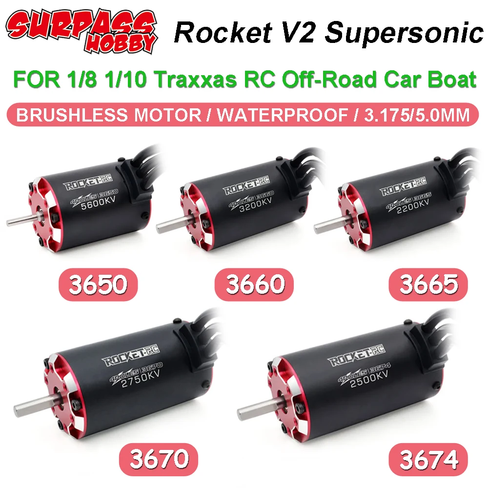 Rocket V2 Supersonic 3650 3660 3665 3670 3674 Waterproof Brushless Motor 3.175/5.0mm For 1/8 1/10 Traxxas RC Off-Road Car Boat