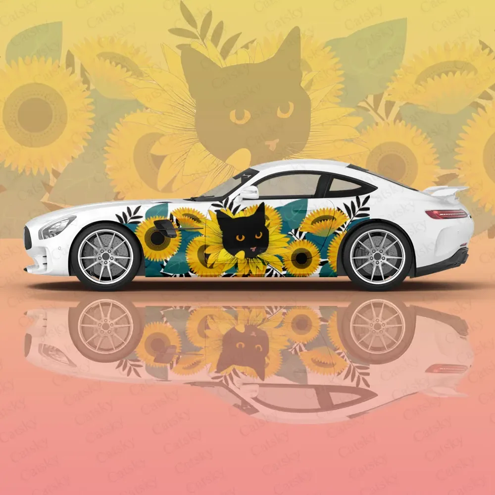 

Подсолнухи и милая Кошка наклейки для кузова автомобиля Itasha Виниловая наклейка для автомобиля Наклейка для кузова автомобиля