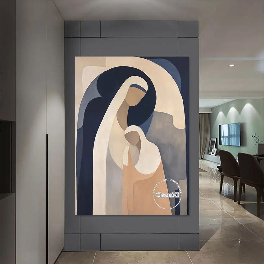 Hotel Decorative Luxury Mom And Child Canvas Picture Art Hand-painted Abstract Figures Painting Wall Artwork Murals Handmade