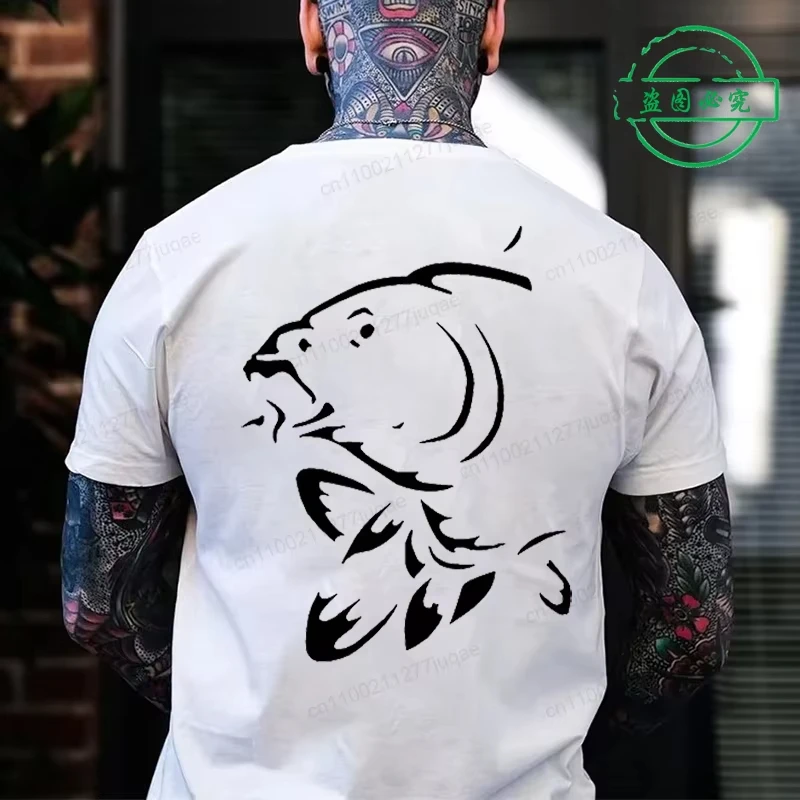 Men Summer Fashion Harajuku Short Sleeve  Streetwear Black T-shirts Funny Fishinger Carp Fish Fisherman Sporter T Shirts