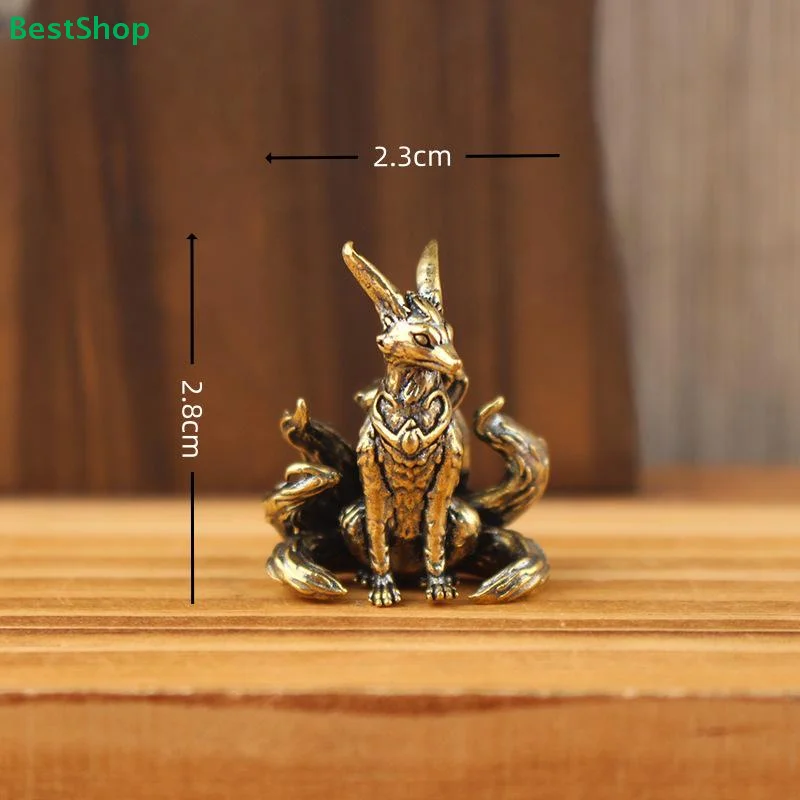 〔R〕Brass Fox Statue Nine Tailed Fox Miniature Figurines Desk Ornament Animal Sculpture Home Decor Crafts