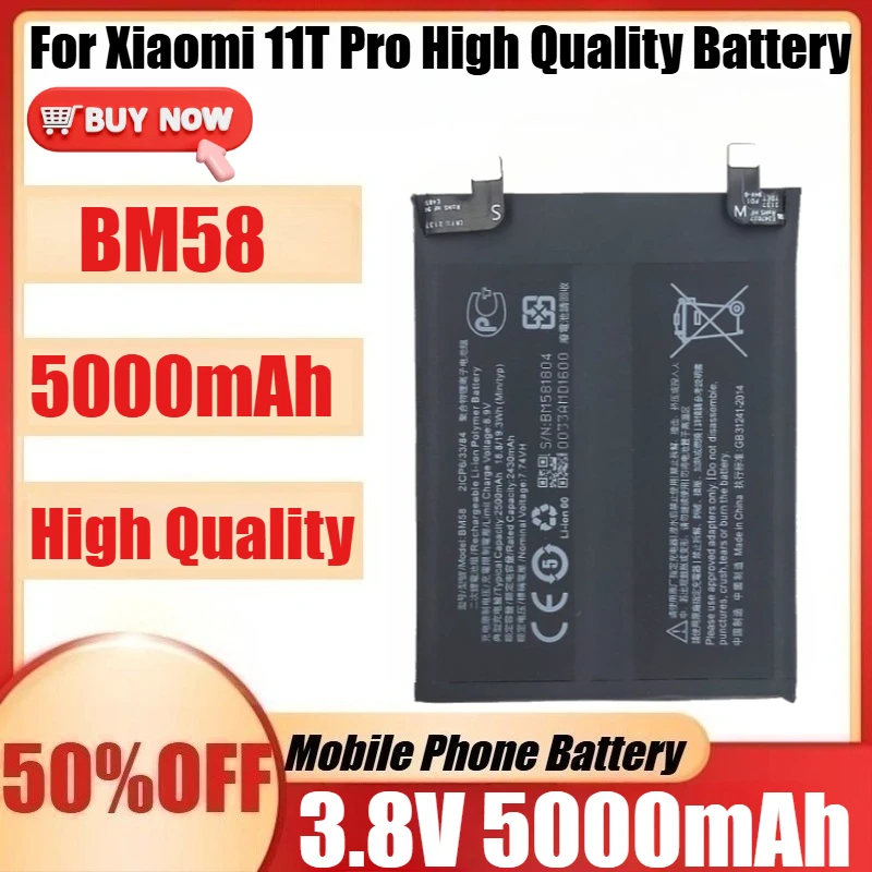 

Новый аккумулятор BM58 3,8 В 5000 мАч BM58 для Xiaomi 11T Pro, высококачественные аккумуляторы + инструменты
