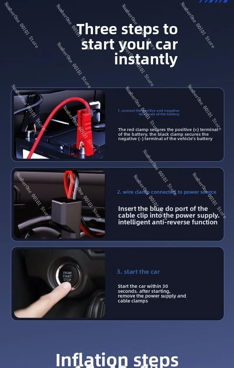 Car Motorcycle Inflator Emergency Jump Starter 12V Large Capacity Battery Ignition Jump Starter