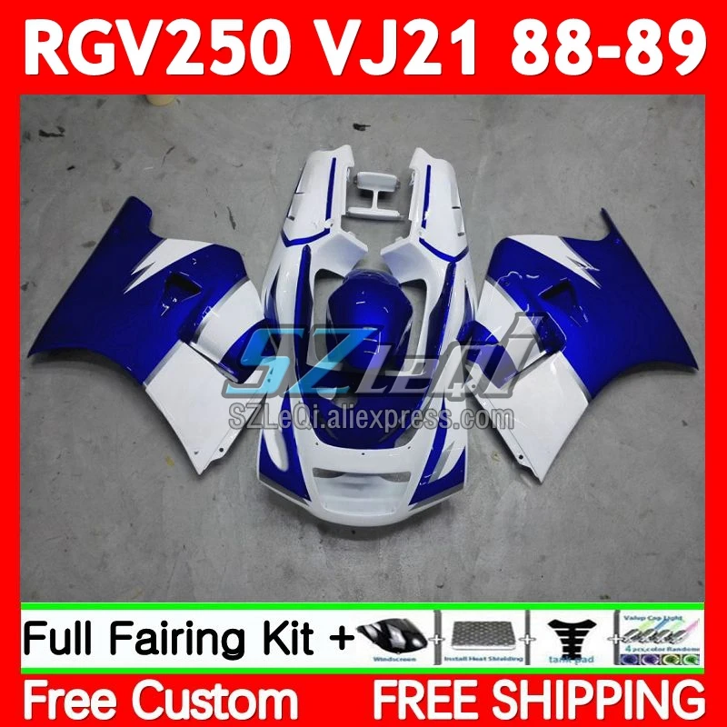 Body For SUZUKI RGV250 SAPC VJ21 VJ 21 Bodywork 66No.11 RGVT-250 RGV 250 CC RGV-250 88 89 RGVT250 1988 1989 White blue Fairing