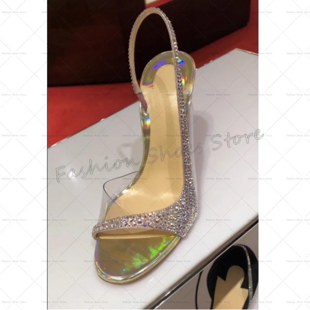 

Silver Round Toe PVC Glitter Sandals Open Toe Women Shoes Stilettos High Heels Party Banquet Dating 2025 Zapatos Para Mujere