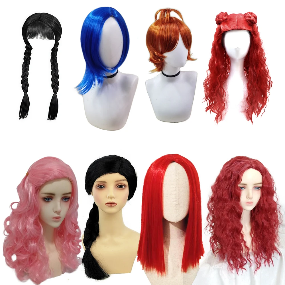Kunsthaar, grün, rosa, schwarz, braun, blau, Perücke für Teenager, Erwachsene, Spiel, Halloween, Anime, Party, Cosplay, Perücken für Frauen und Mädchen