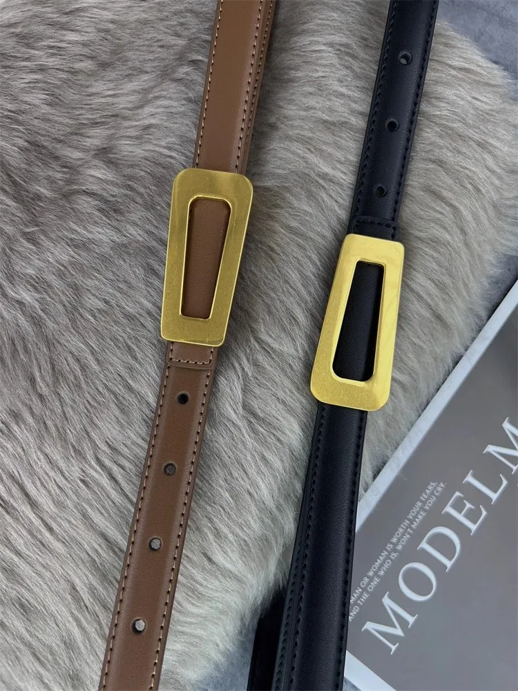 

Women's Vintage Gold Buckle Genuine Leather Corset Female Cummerbund Coat Waistband Dress Decration Narrow Belt J094