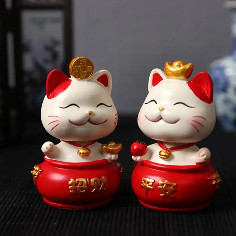 Adorable Chubby Lucky Cat Bobblehead Doll Animal Figures for Car Dashboard Interior Home Office Decor Birthday Gift