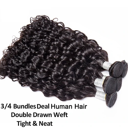 Imagen 2 del producto Extensiones de cabello humano 12A, mechones con ondas al agua, mechones de cabello humano tejido, rizado, Flexible, doble trama, cómodos mechones de cabello Real