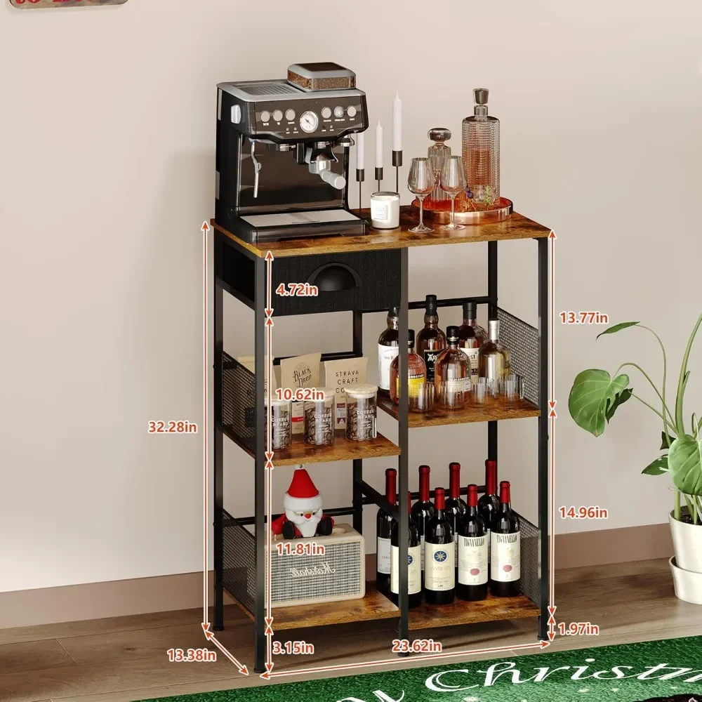 Staggered Coffee Station with Storage Drawer Rustic Wood Coffee Bar for Small Space Coffee Stand for Kitchen