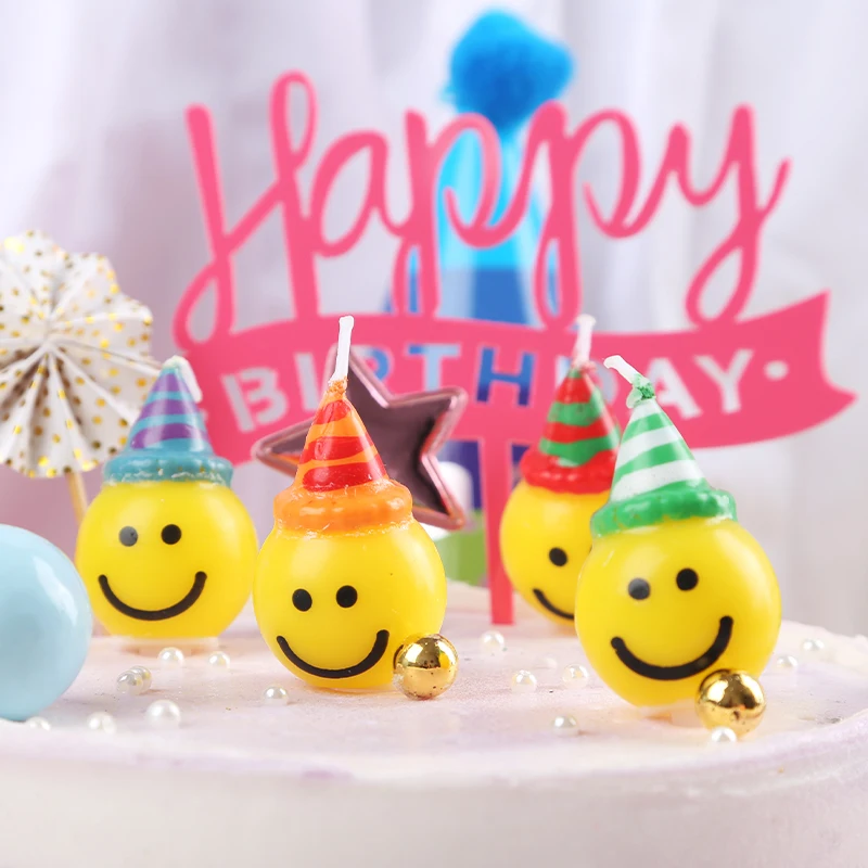 

Cute Smiley Birthday Cake Art Candle Wedding Party Decorative Candles Cake Cupcake Topper Party Supplies Cake Decorating