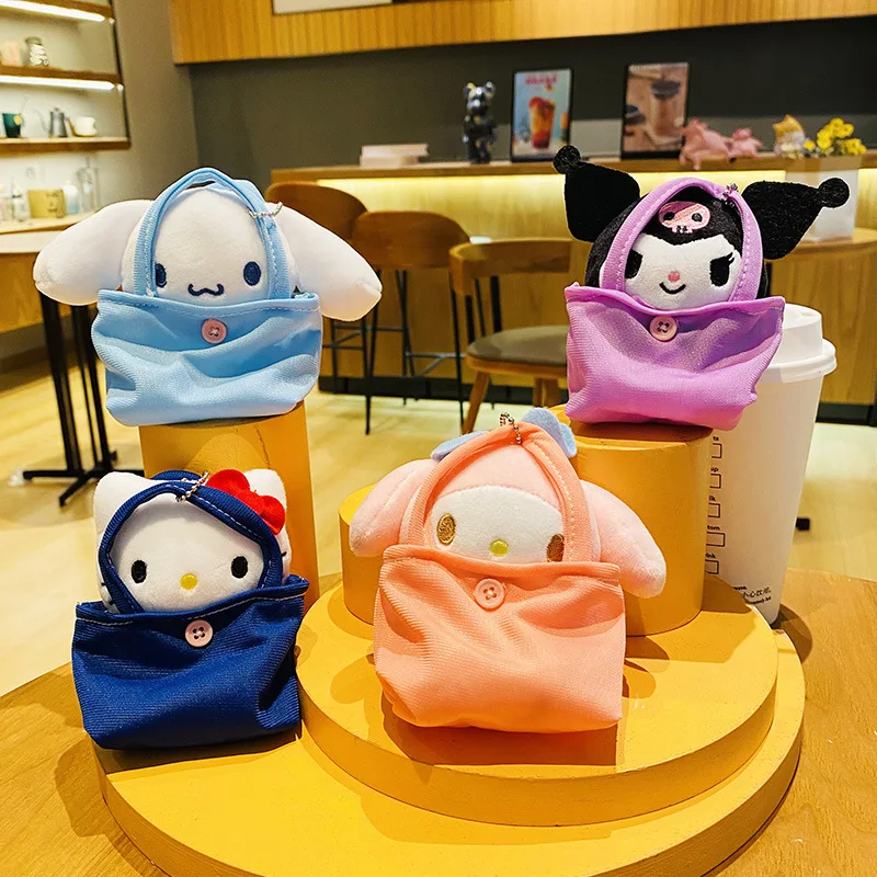 Sanrio Hello Kitty Y2K Plush Keychain Cute Cartoon Cinnamoroll Kuromi Children's Doll Toy Pendant Girls Backpack Pendant Gift