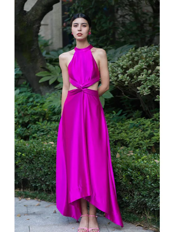 

Длинное вечернее платье подружки невесты Ne Hanging Bal из атласа фруктового цвета, свадебное платье с высокой талией без свека, женская официальная одежда