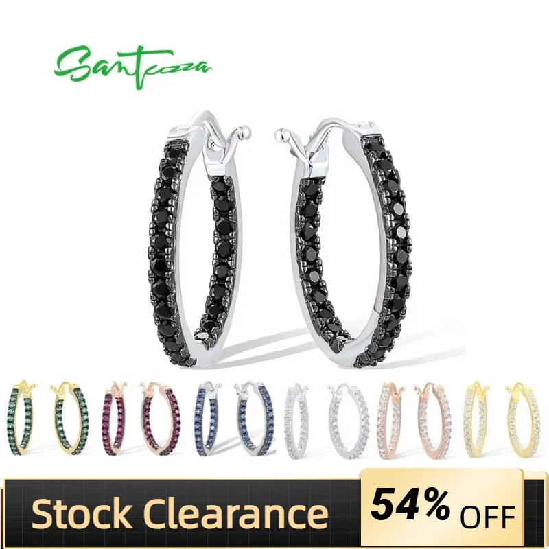 SANTUZZA 925 Sterling srebrne kolczyki koła dla kobiet biały/niebieski CZ czarny/zielony Spinel Lab utworzono Ruby prosty styl biżuterii
