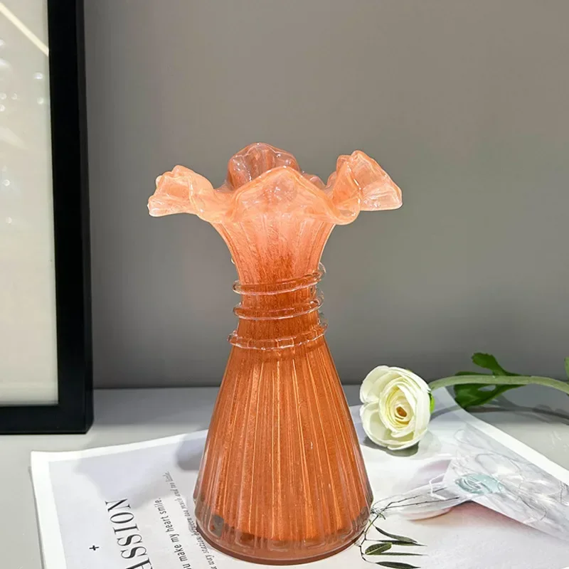 Light Luxury Handmade Glass Vase Model Room Decorative Vases Dining Table Hydroponic Flower Device Home Furnishing Parts