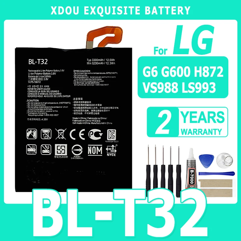 BL-T32 3300mAh Mobile Battery For LG G6 G600 H872 VS988 LS993 US997 BL T32 Lithium Polymer Accumulator + Tools